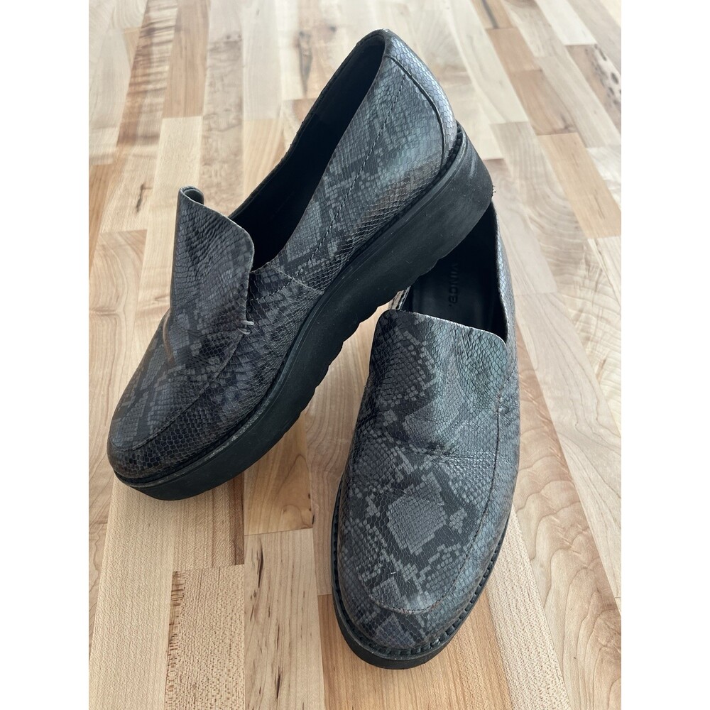 Vince Zeta Snake Print Leather Platform Loafers Slip On Grey Black US Size 10